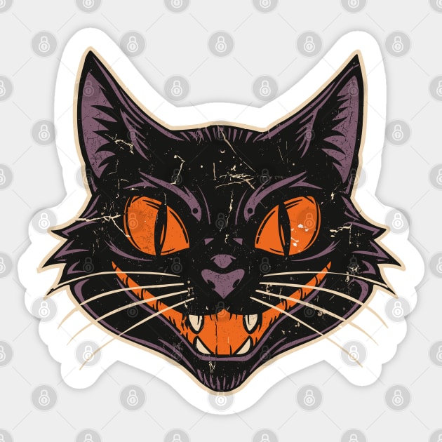 Vintage Halloween Black Cat - Distressed Sticker by JessArty